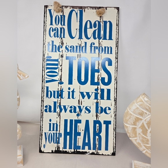 Beach Trio Faux Wood Distressed Sea Shell Sea Horse Ocean Saying White & Blue - Picture 5 of 13